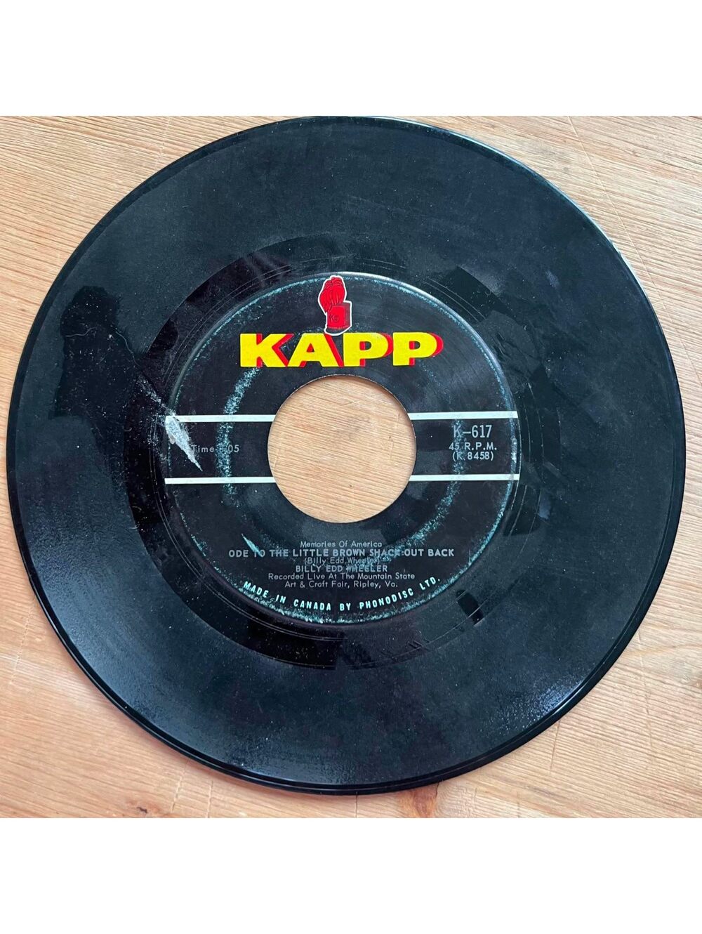 Billy Edd Wheeler - Ode to the Little Brown Shack Out Back 45rpm VG+ R07